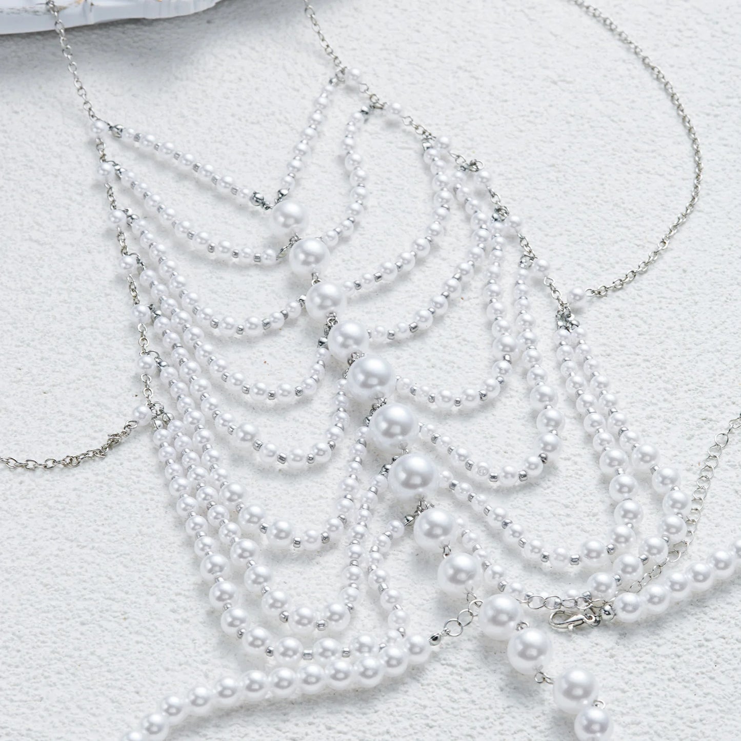 Luxe Imitation Pearl Body Chain for Women Beaded Halter Chest Chain Layered Top Bridal Wedding Party Fashion Jewelry Gift