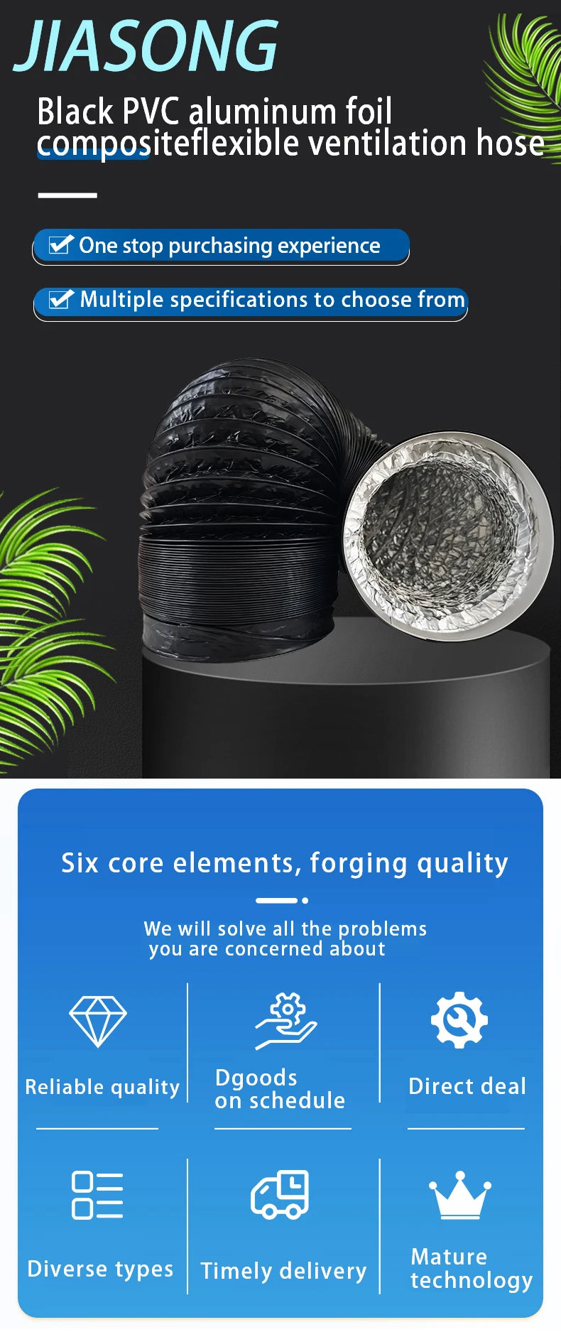Black Exhaust Flexible Duct with Venting Aluminum Hose, Range Hood Ventilation Fan Hose, Ventilation Pipe, Flexible Aluminum Duct, Four-Layer Protection for Heating, Cooling, Ventilation, and Exhaust Pipes, Hvac Ducting, Fres