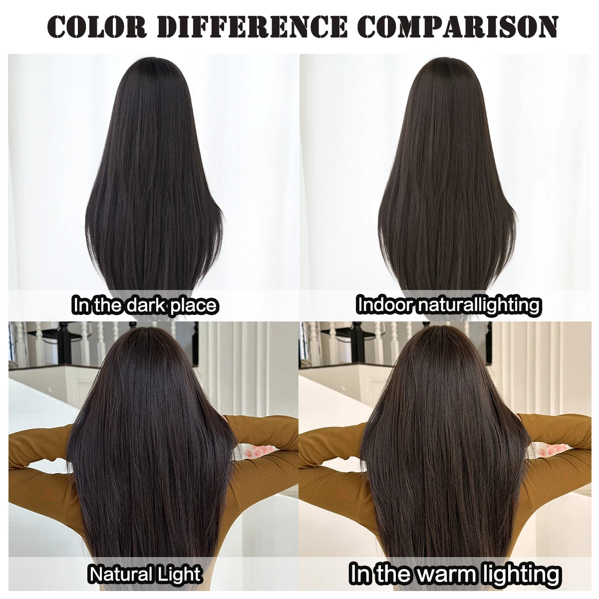 Long Straight Dark Brown Wig High Density Synthetic Middle Part Wigs with Curtain Bangs for Women Daily Party Use