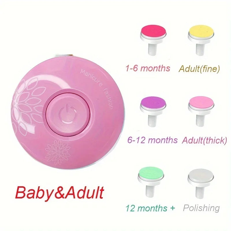 Baby Electric Nail Trimmer 6 Replaceable Heads Gentle Newborn Care Safe Quiet Nail File for Infant Toddler Soft Grinding
