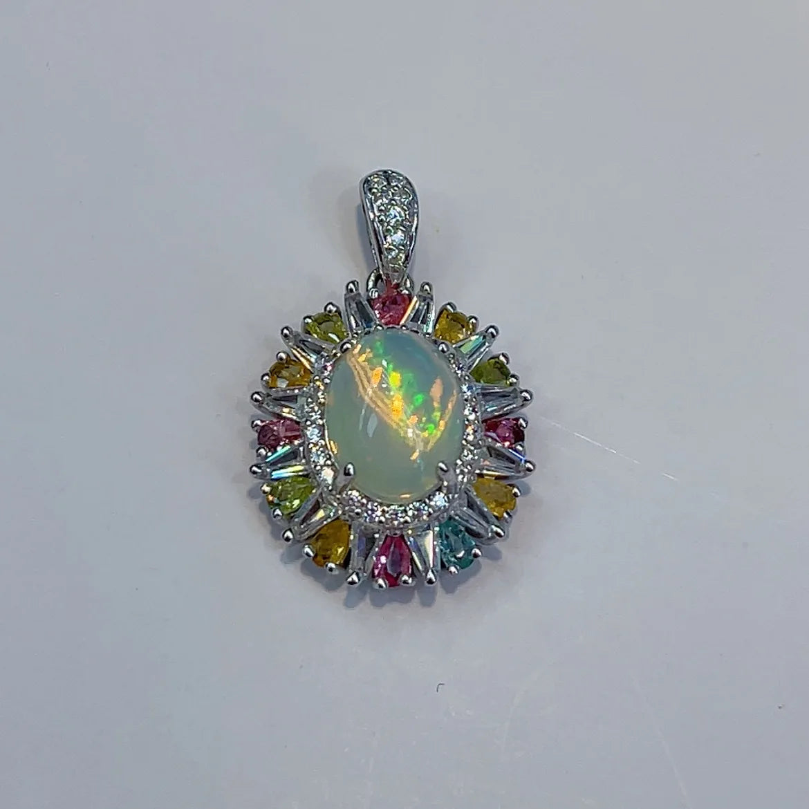 SACE GEMS S925 Sterling Silver Certified 8*10MM Natual Opal Pendant Necklaces for Womne Engagement Cocktail Party Fine Jewelry