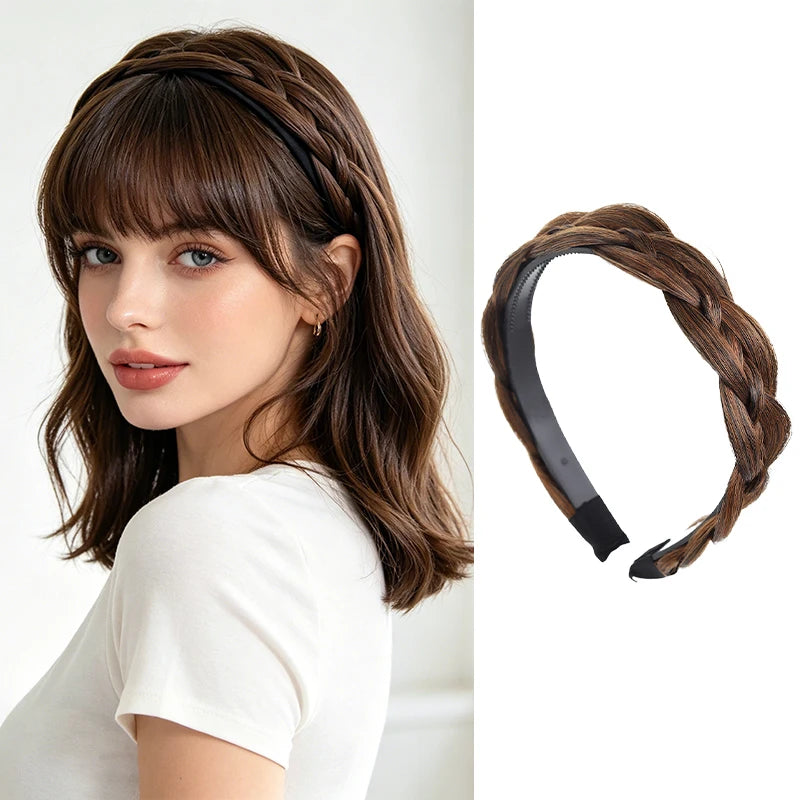 Synthetic Fiber Fishbone Braid Wig Headband – Instant Updo, Easy Wear, Versatile for Indoor & Outdoor Occasions