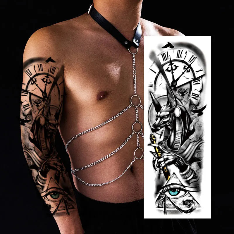 Waterproof Temporary Tattoo Stickers Clock Eye Large Arm Tattoo for Men Women Tiger Animal Fake Tatoo Sleeve