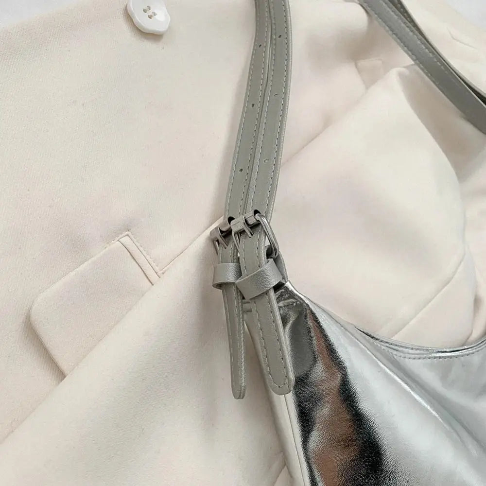 PU Top-Handle Handbag Luxury Designer Bag for Women Fashion Shopping Bag High Capacity Silver Gold Casual Leather Tote Bag