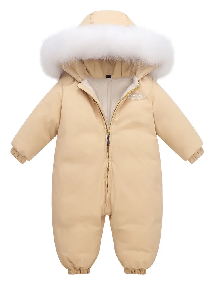 2025 Baby Winter Jumpsuit Real Raccoon fur Waterproof Baby Girl Snowsuit Toddler Boy Winter Romper Infant overalls Down Jacket