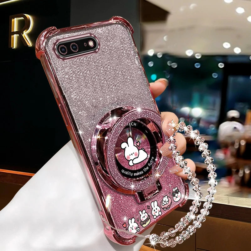 Crystal Strap Glitter Love Rabbit Phone Holder Case On For iPhone 8 Plus 7 6 6s Plus Se 2020 7plus 8plus Anti-knock Stand Cover