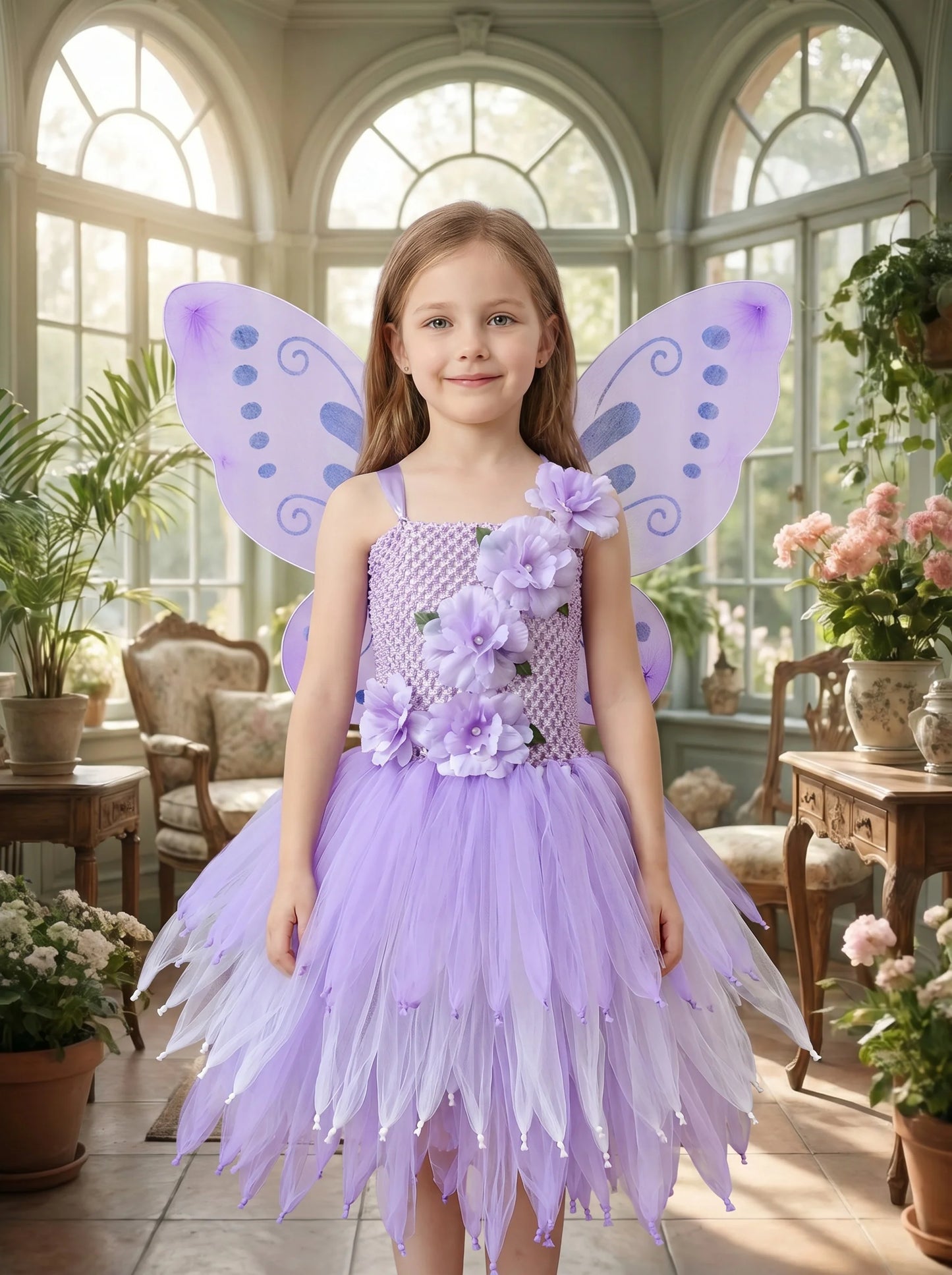 Girls Fairy Costume Princess Dress Kids Butterfly Wing Outfit Tulle Dress Halloween Birthday Party Fancy Dress Carnival Pageant