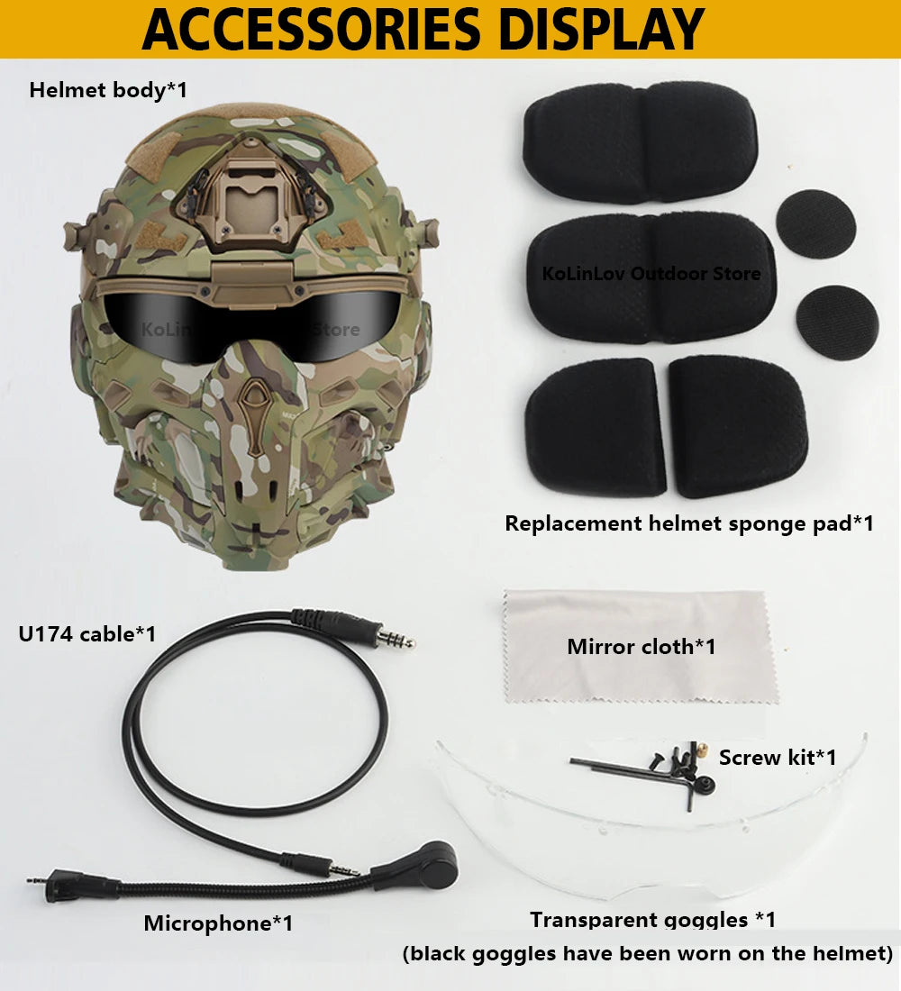 Militar Helmet FAST Helmet Built-in Communication Headset Anti-fog Fan W-Ronin Assault Helmet Detachable Mask Replacement Lens