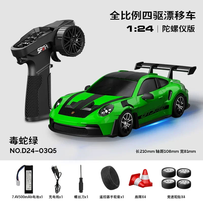 Hongxing 1 24 RC 4WD High Speed Drift Car Full Scale Gyroscope With Lithium Battery 2 Sets Of Wheels Independent Shock Absorber