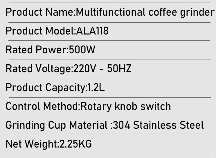 SUNATUR 500W Home Use Food Processor Multifunctional Kitchen Grinder for Coffee Spices Baby Food with Large Capacity