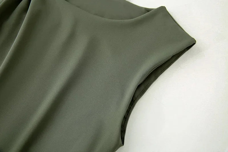 MUJER 2025 Pleated Midi Dress Women Bodycon Long Dress Woman Asymmetric Holiday Women's Summer Dress Sleeveless Evening Dresses