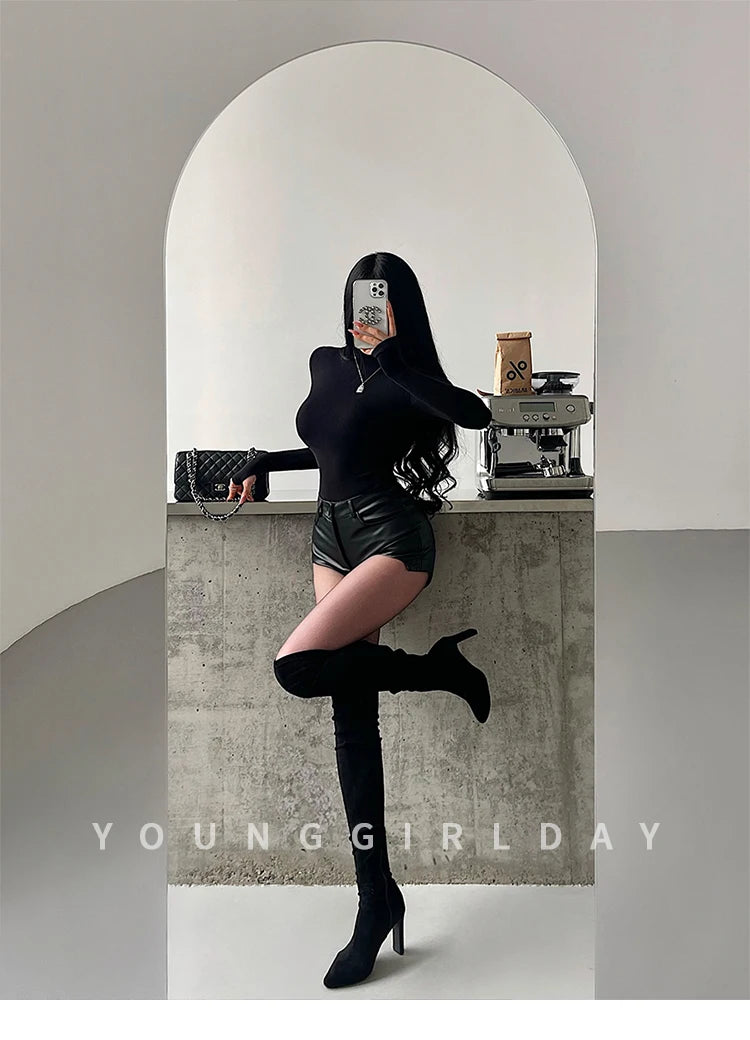 Sexy High Waist PU Leather Shorts Women's Tight Fit Hot Pants Long Legs Enhancing Hip Shape Arc Design Daily Wear Shorts