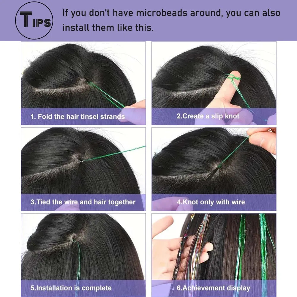 12pcs Synthetic Hair Tinsel Kit Heat Resistant Sparkling Shiny Tinsel Hair Fairy hair 12 Colors Tinsel Strands Highlights