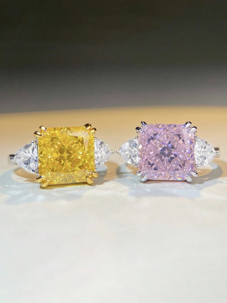 925 Sterling Silver Colourful Sugar Cube Triangle Zirconia Ring For Women Daily Anniversary Luxury High Quality Fine Jewelry