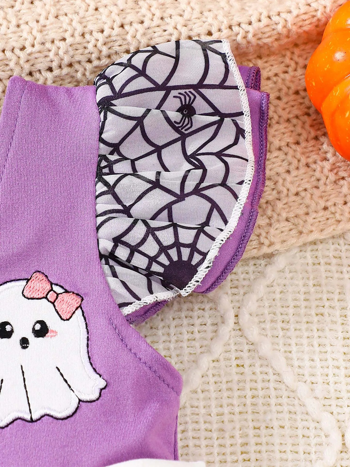 Infant Girls Halloween Theme Party Carnival Pumpkin Ghost Skeleton Cosplay Costume Skull Pumpkin Face Apparition Print Romper