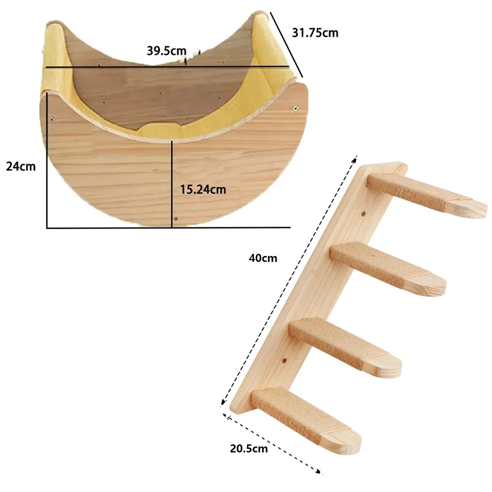 Cat Climbing Shelves Wall Mounted Cat Tree Sisal Scratching Post Cats Hammock House Jumping Platform Rope Ladder Pet Furniture