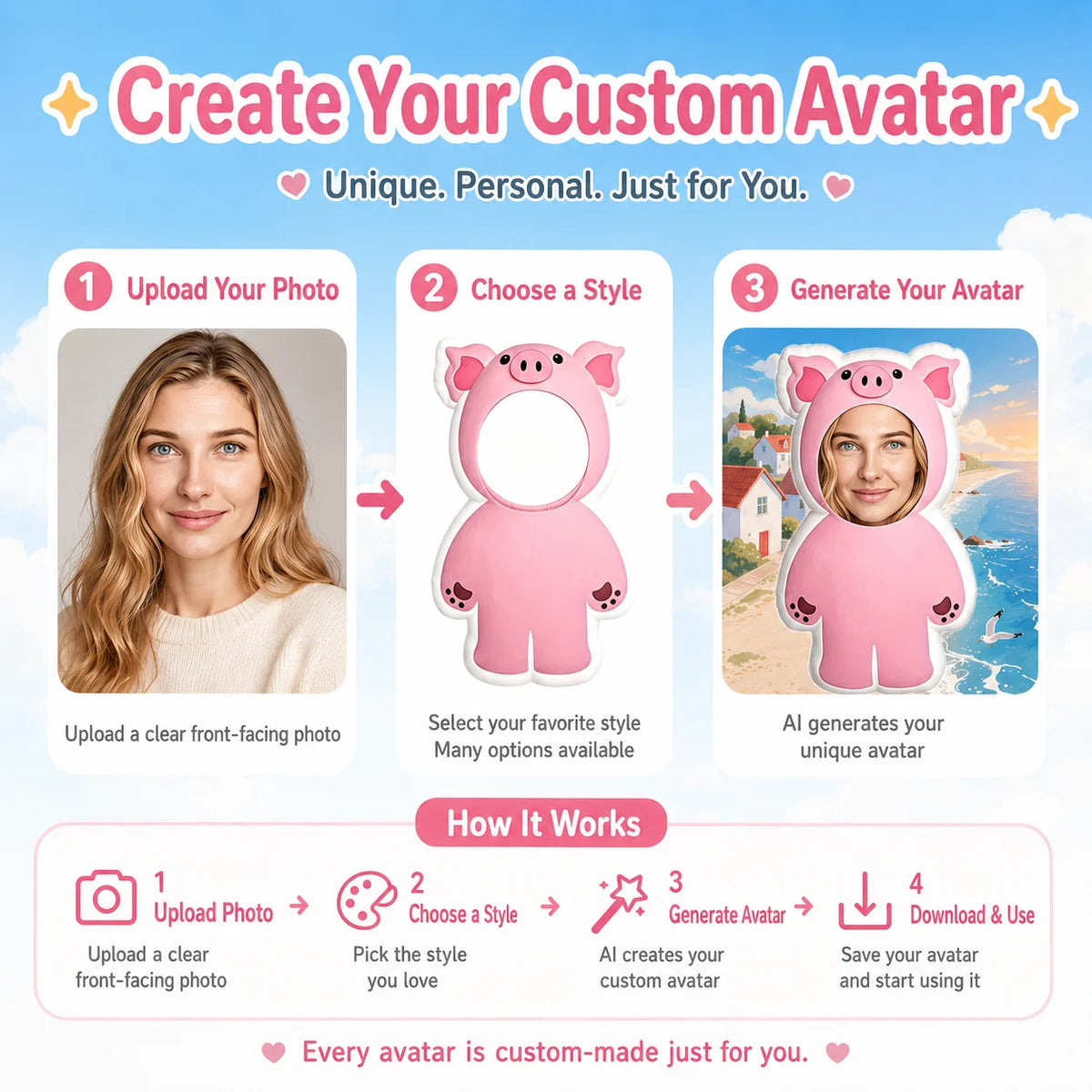 Customized Pink Pig Face Cushion, Cute Personalized Photo Pillow, Suitable for Home Sofa Decoration, Also a Perfect Gift for Various Holidays