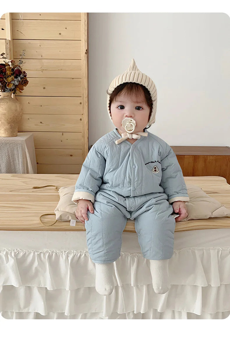New Embroidered Baby Romper Autumn Winter Thicken Cotton One-piece Bodysuits for Boys Girls Outdoor Cotton Jacket Jumpsuit