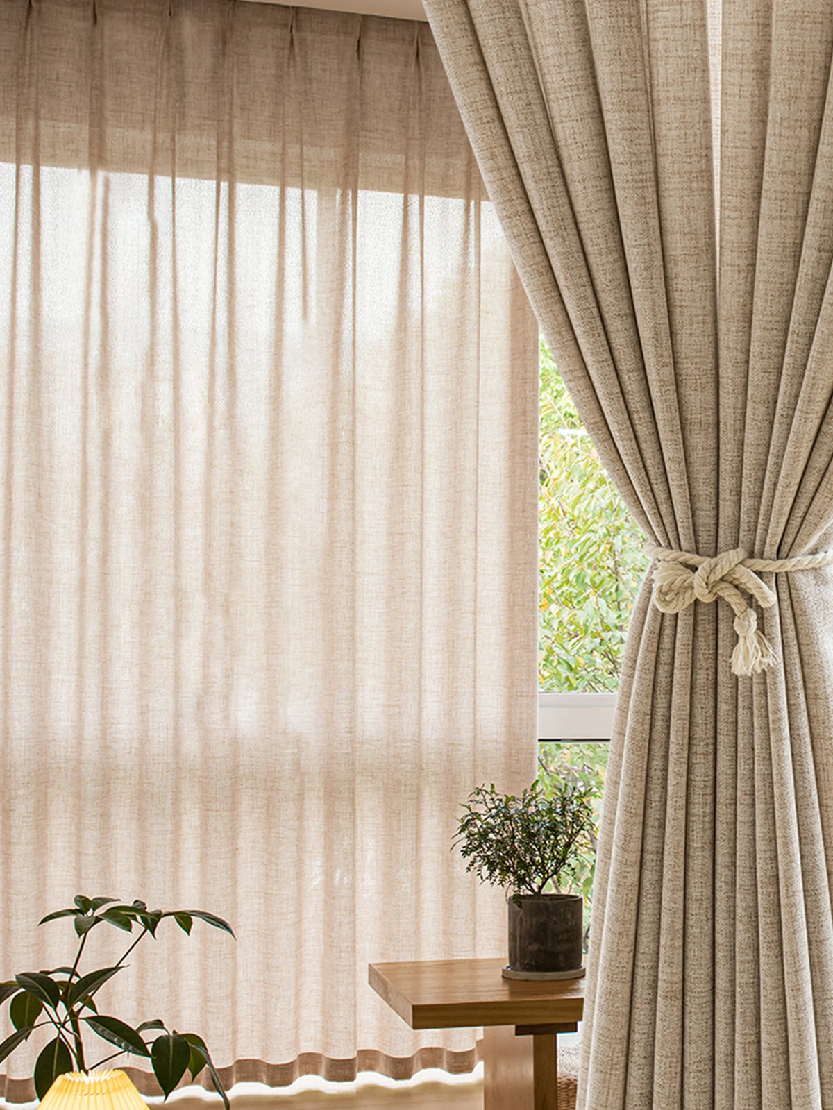Factory Supply Natura Japanese Korean style Linen Curtain Living Room Bedroom Transparent Finished Gauze sheer drape valance