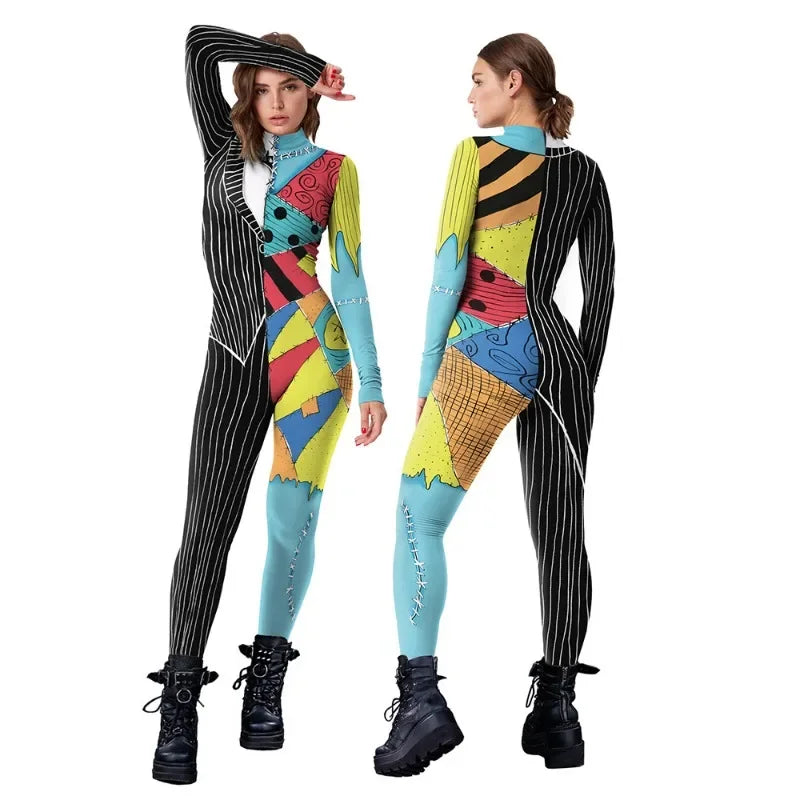 Halloween Cosplay Costume For Women Sally Printed Dresses Party Costume Zenti Carnival Bodysuits Dress Up Female Women Leggings