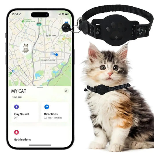 GPS Cat Collar with Reflective Strap, Mini Real Time Pet Location Device, Waterproof Anti Lost Finder for Outdoor Kitten S7X8