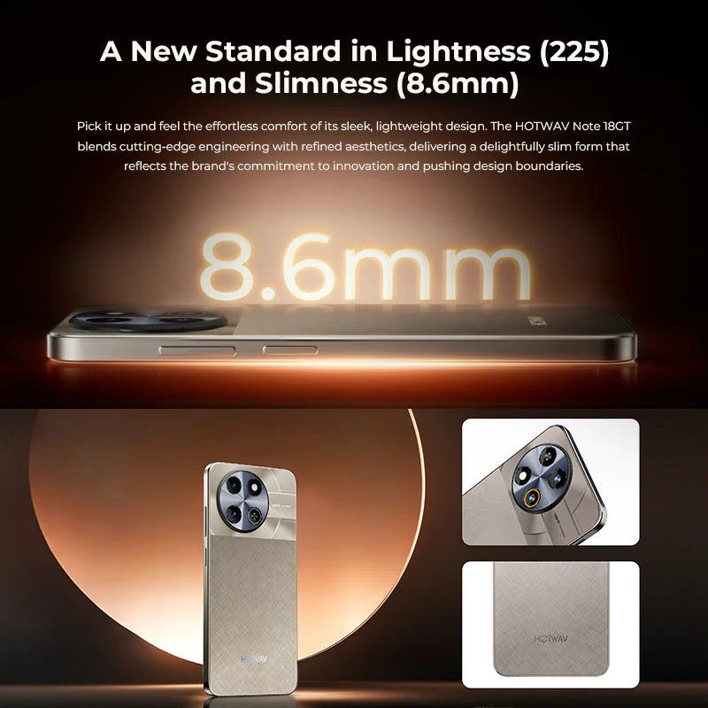 HOTWAV Note 18 GT Smart Phone 7.2'' 120Hz 8.6mm Ultra-Thin Mobilephone 8GB RAM 256GB ROM 6200mAh Battery Android 15 Cellphone