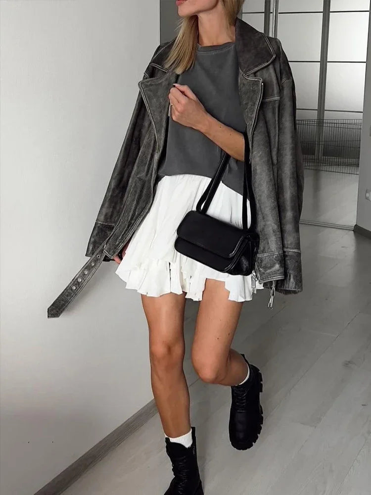 Summer White Women's Mini Skirt A-line High Waist Sexy Cute Ruffle Vintage Tennis Skirt Elastic Waist Tutu Short Skirts Women