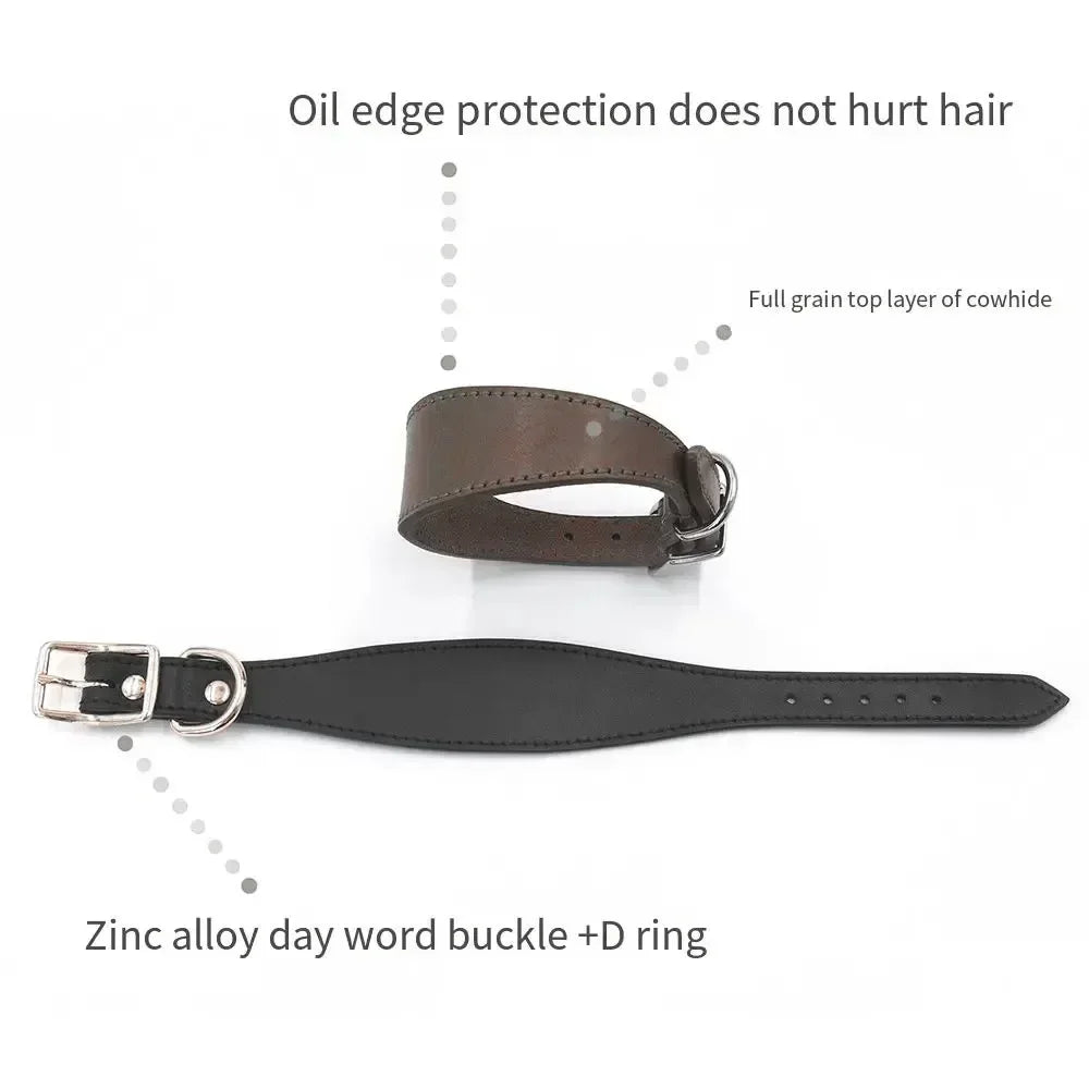 Simple and Adjustable Real Leather Greyhound Collar Wide Huibit Collar Adjustable for Small and Medium Dog Collars Pet Supplies