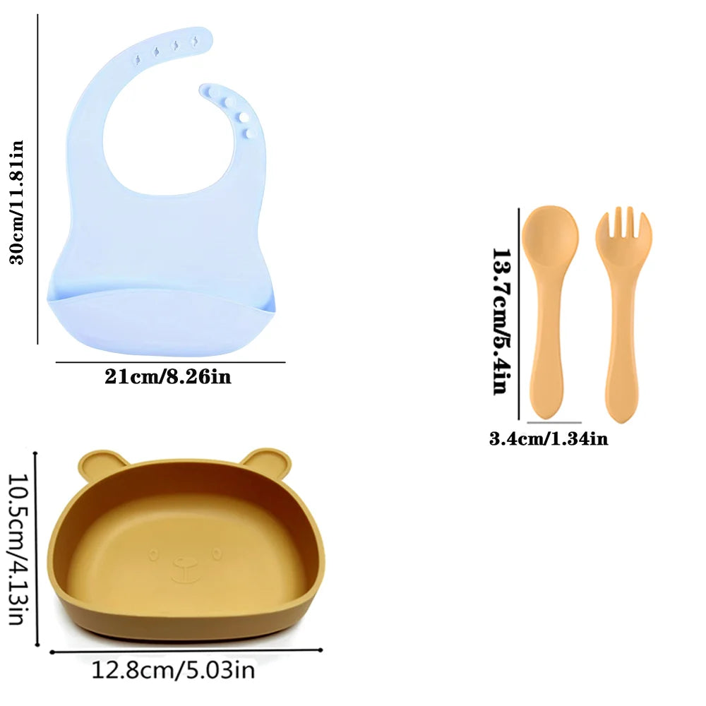 Free Name Printing Silicone Children's Tableware Feeding Bowl Silicone Fork Spoon Meal Training Holiday Gift
