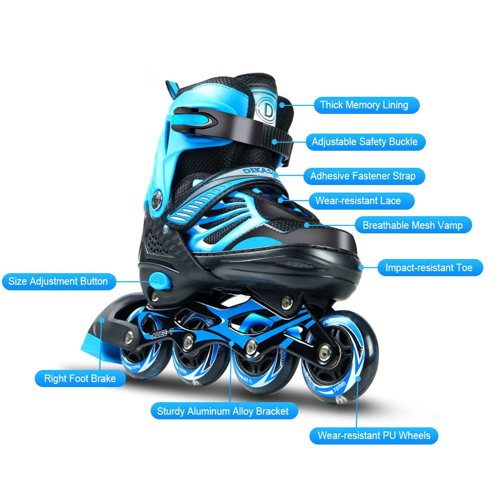 Tomshoo Adjustable Kids Roller Skates w Single Flash Light Wheels, Outdoor Inline Skates for Children Boys Girls Practice Sport