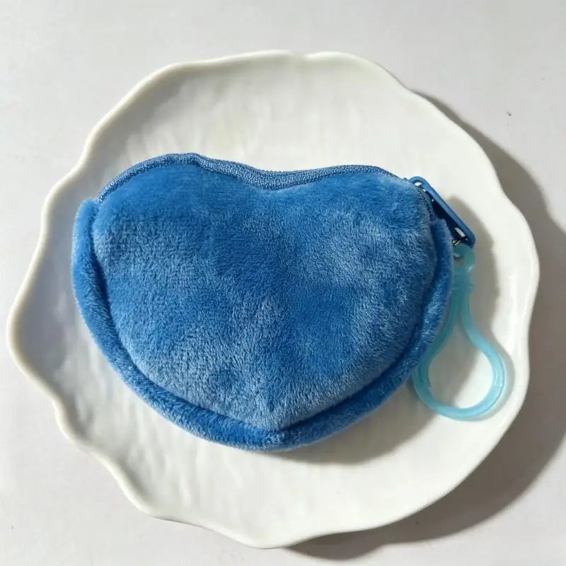 Solid Plush Heart Coin Purse Women's Cute Wallet ID Card Bag Keychain Minimalist Coin Bag Kawaii Wallets For Women Gift