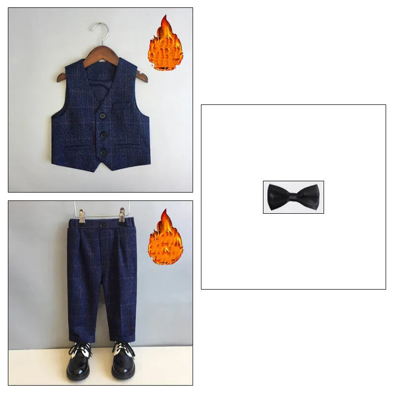 Autumn Winter Children Boys Formal Suit Kids Boys Wedding Suit 1-14Y Teenager Boy Blazer Vest Pant Suit Elegant Boys Kid Costume