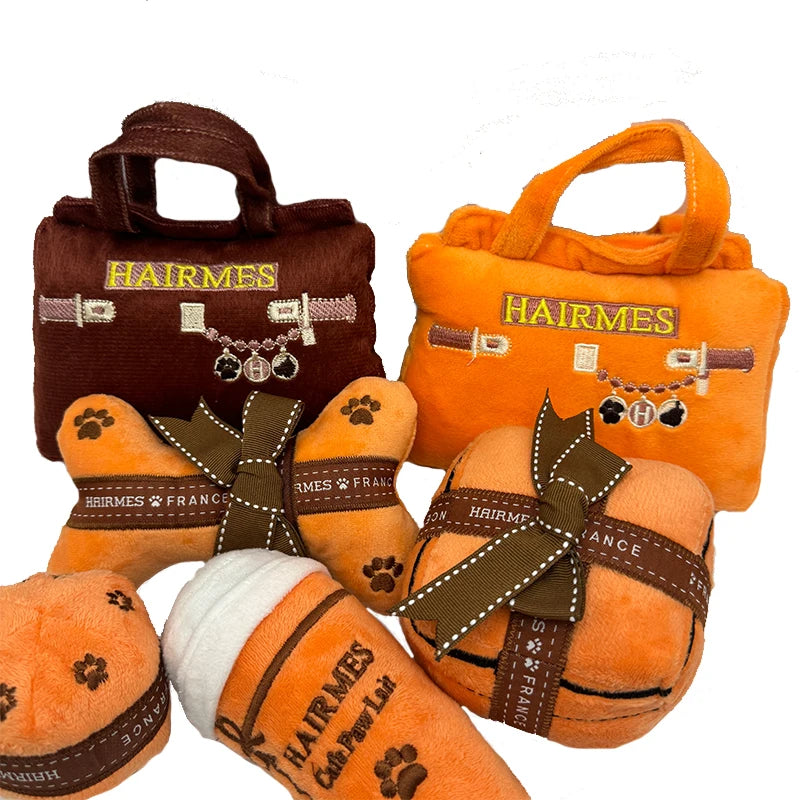 Luxury Desigenr Handbag Dog Toys Plush Squeaky Pet Accessory Puppy Chewing Bite Toy