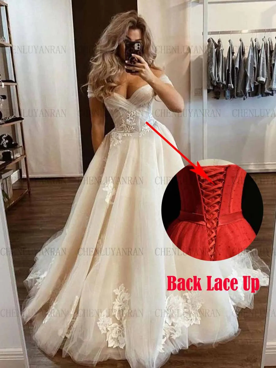 Champagne Sweetheart Wedding Dresses Applique Pleat Sexy Bride Gown A-Line Applique Long Dresses For Women 2025 robe de mariée