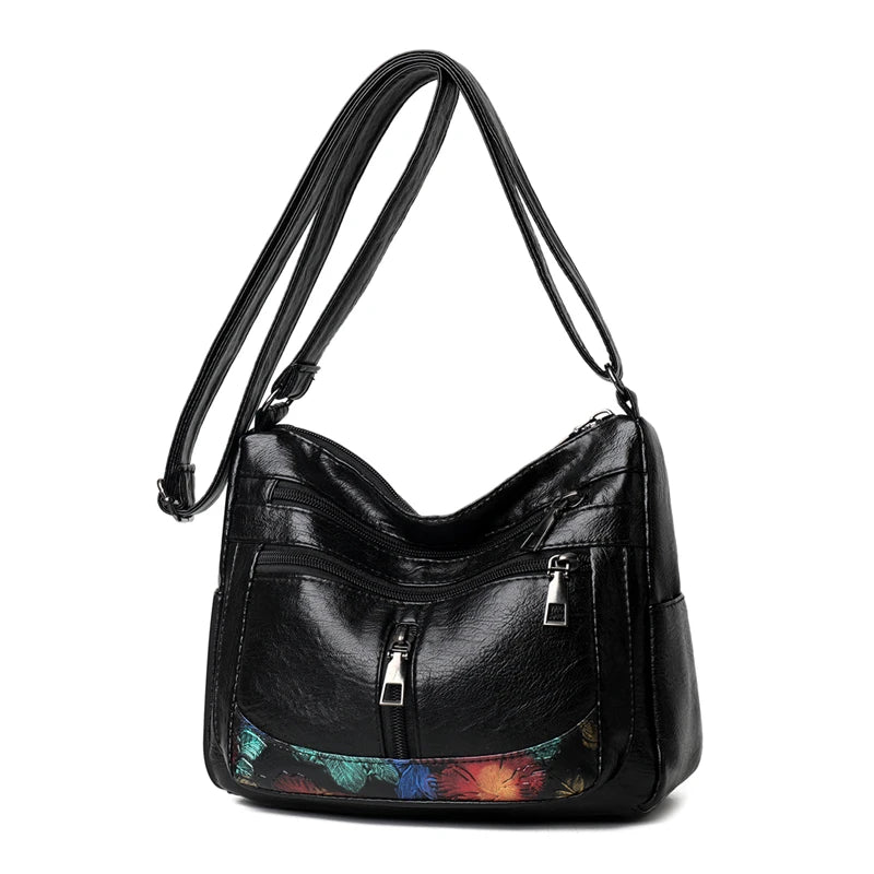 Luxury Soft Leather Women Messenger Shoulder Handbags and Purses Flowers Multi-pocket Crossbody Mommy Bag Ladies Sac 2022 New