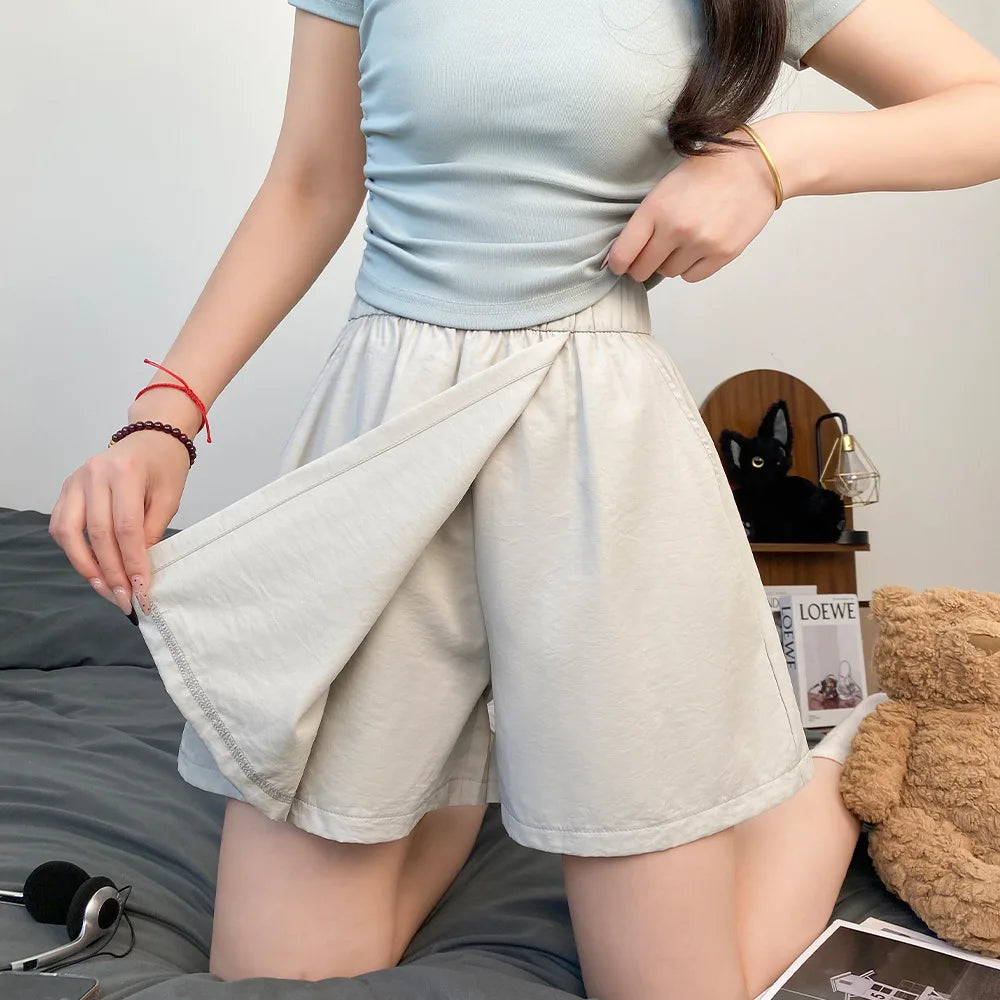Women's Cargo Skirt Pants 2026 Summer High Waist Loose Fit 5-Pocket Casual Shorts Ice Silk Culottes Streetwear
