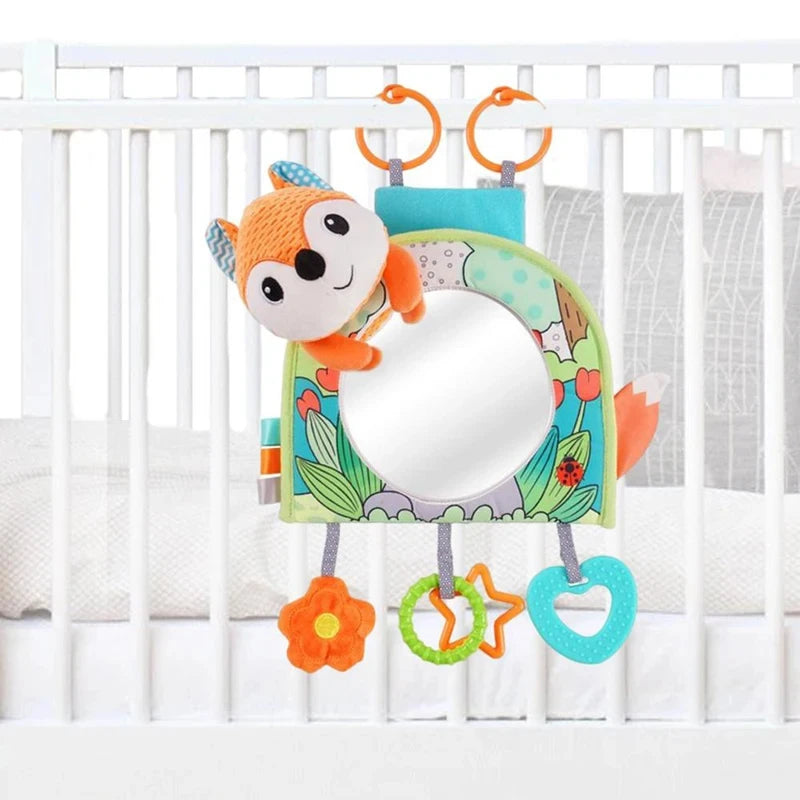 Baby Car Mirror Back Seat Rear View Mirror Cartoon Animal Plush Toys For Baby Rear Facing 6 12 Months Infant Travel Sensory Toys