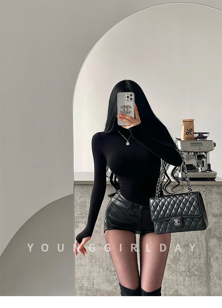 Sexy High Waist PU Leather Shorts Women's Tight Fit Hot Pants Long Legs Enhancing Hip Shape Arc Design Daily Wear Shorts