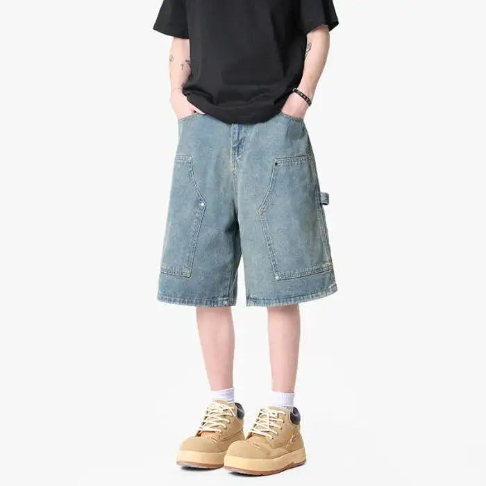 IEFB Workwear Men's Denim Shorts Multi Pocket Wide Leg Baggy Fit Casual Summer Streetwear Casual Cargo Jeans 9X2957