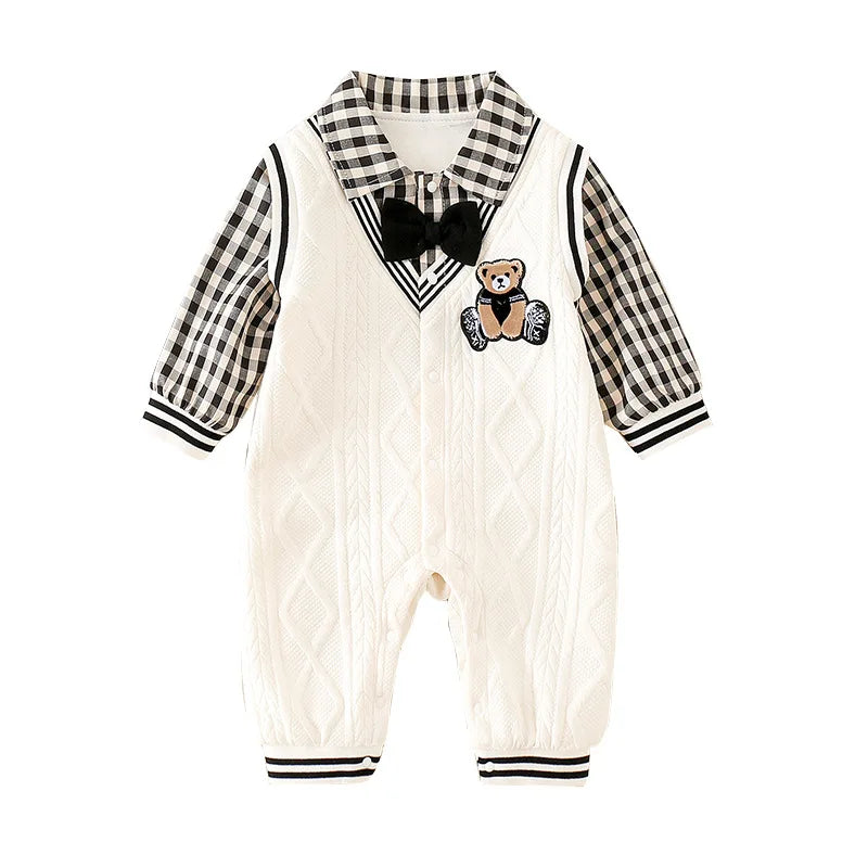 Baby Boys Faux Vest & Shirt 2-Piece Style Bodysuit  Romper Crawling Suit for Newborn Infant Cute Chic Gentleman Outfit