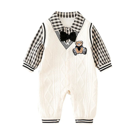 Baby Boys Faux Vest & Shirt 2-Piece Style Bodysuit  Romper Crawling Suit for Newborn Infant Cute Chic Gentleman Outfit