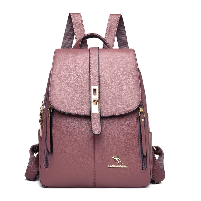 Luxury Women Leather Backpacks for Girls Sac A Dos Casual Daypack Black Vintage Backpack School Bags for Girls Mochila Rucksack