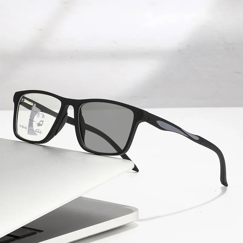 Dual Use Spring Leg Photosensitive Color Changing Multifocal Reading Glasses Anti Blue Light Lightweight Sports Reading Glasses