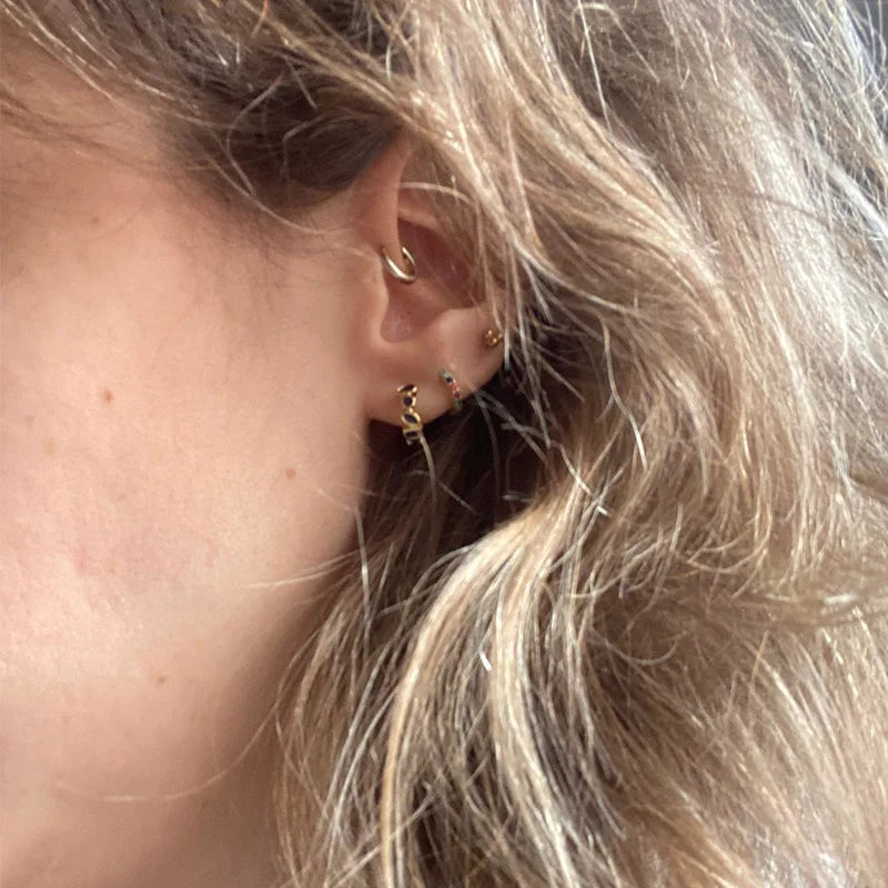 Mini Small Green Zircon Waterdrop Hoop Earrings for Women Gold Plated Stainless Steel Earrings Aesthetic Jewelry Wedding Gift
