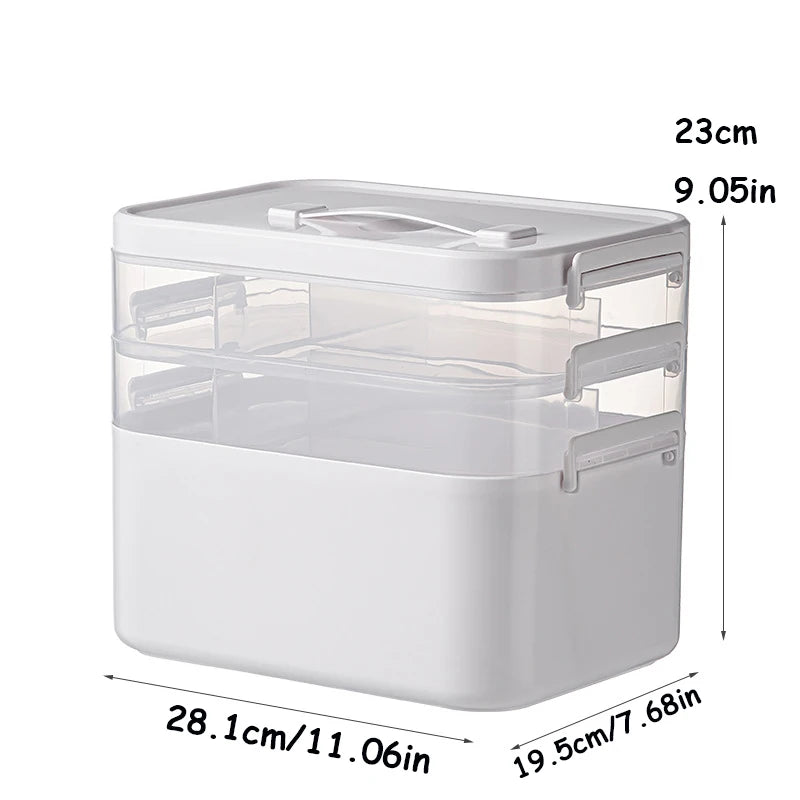 Multi-Layer Medicine Storage Box - Portable Home Emergency Organizer with Snap Closure, Durable Plastic Material, for Storing and Organizing Medicines and Miscellaneous Items