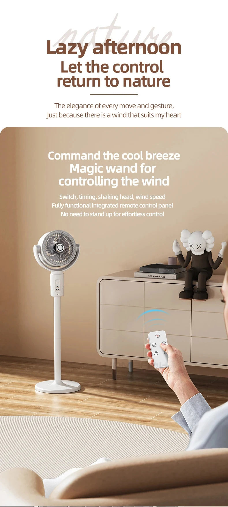 360 Circulation Quiet Powerful Floor Fan,Standing Smart Fans,with Remote Control Adjustable Height