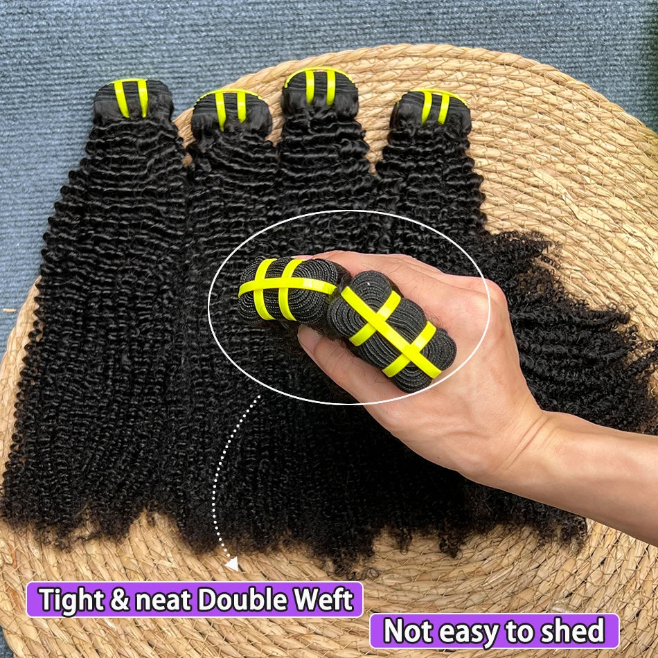 Kinky Curly 100% Human Hair Bundles Double Weft Hair Weave Extensions Natural Black Color Unprocessed Raw Virgin Hair For Women