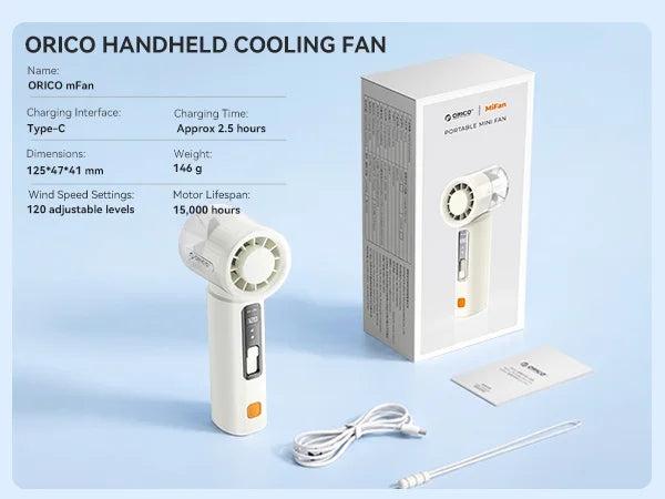 ORICO Portable Handheld Turbo Fan TEC Semiconductor Cold Cooling Mini Pocket Fan 120 Speed Digital Display Rechargeable Travel O