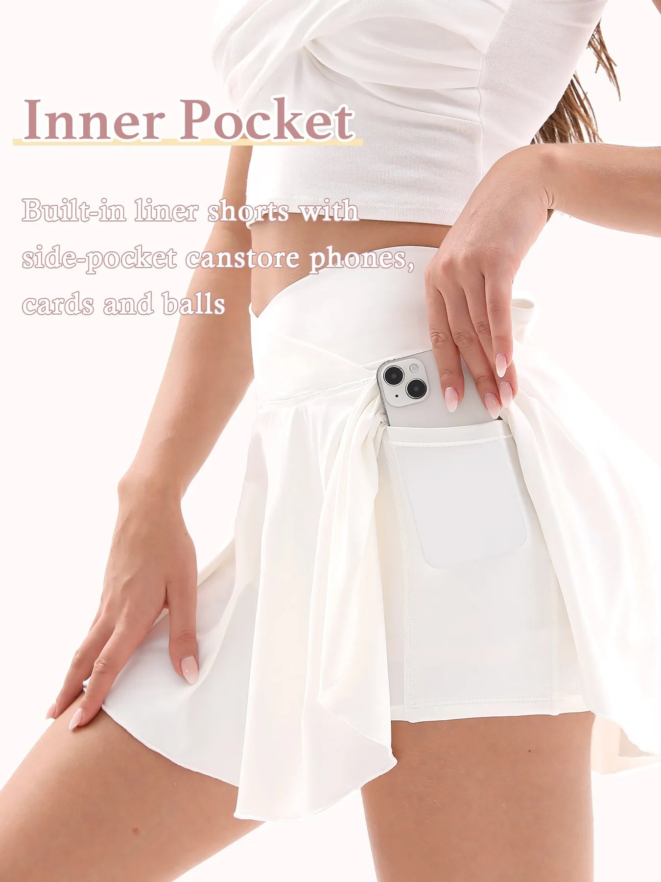 Cross Waist Tennis Skirt with Anti-Slip Shorts & Pockets, High Elastic A-Line Flared Skirt, Breathable Summer Sportswear