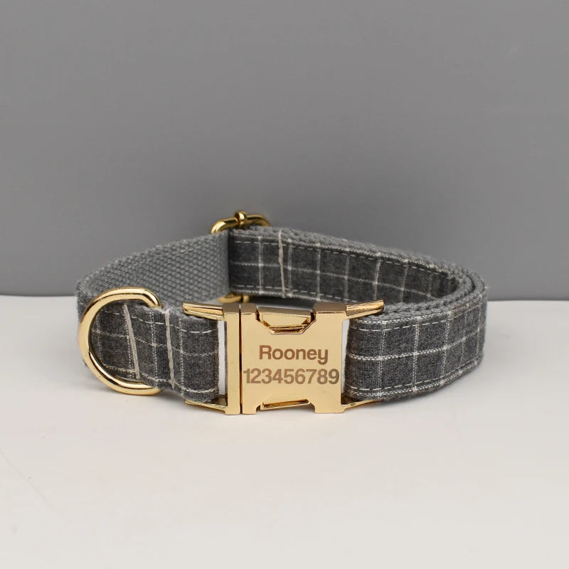 Plaid Dog Collar Designer With Bow Tie Custom Dog Accessories Luxury Pet collar leash set